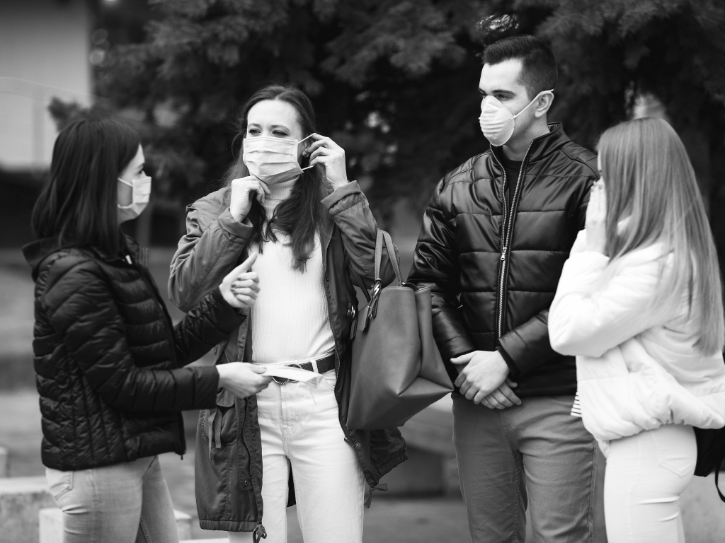 Group of people wearing face masks.