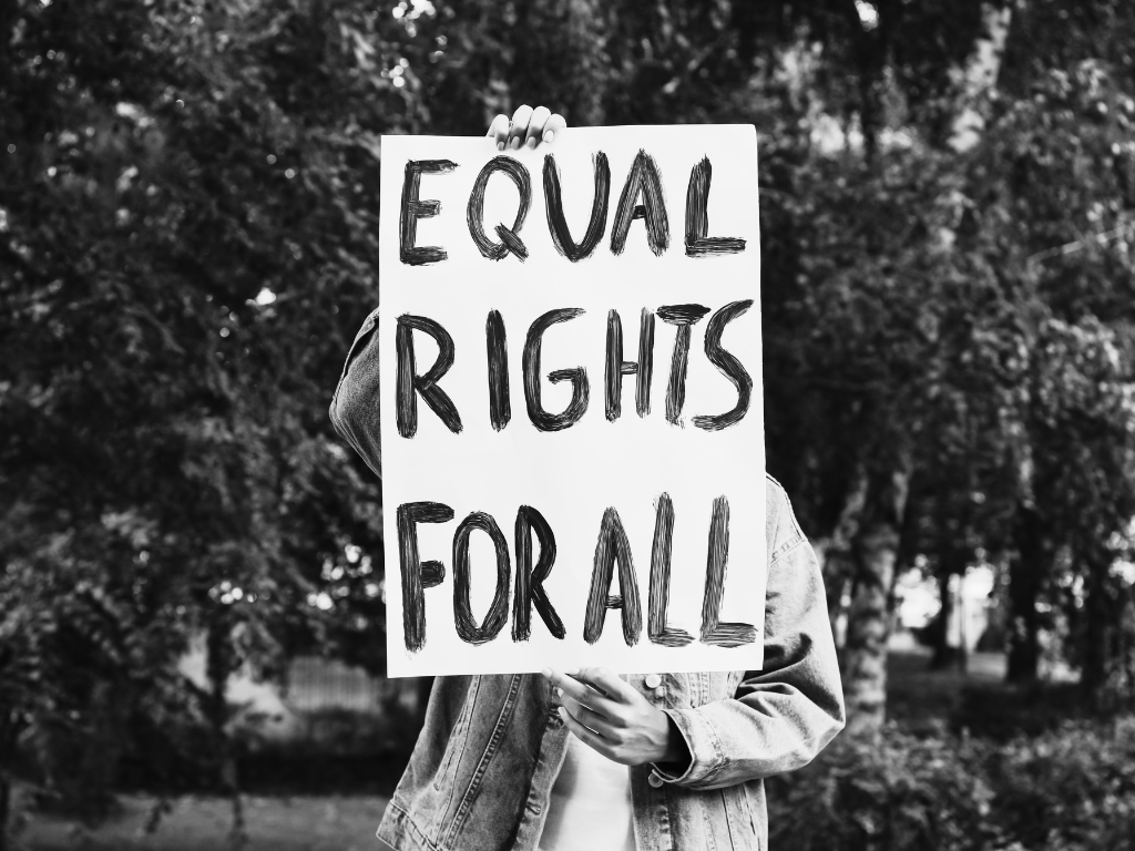 Protest signs that says "equal rights for all"